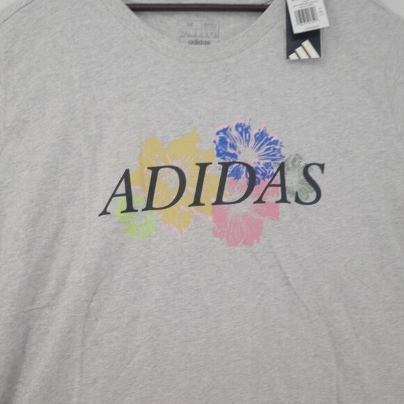 NEW Adidas Women's 2x Gray Floral Logo Graphic Tee Short Sleeve Shirt - Picture 3 of 6